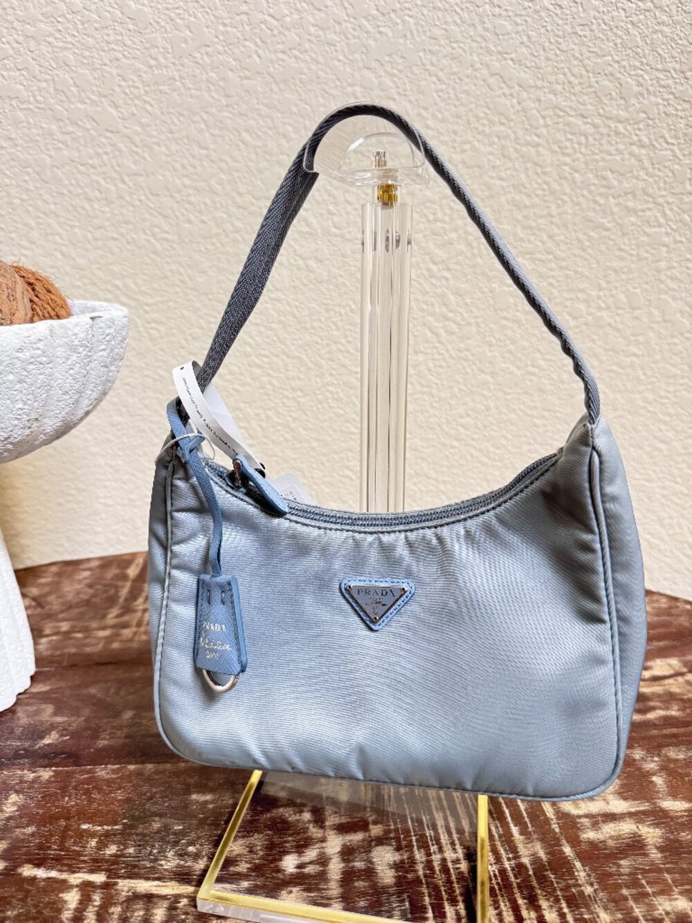 Prada Re-Edition 2000 Light Blue Nylon Shoulder Bag + Auth